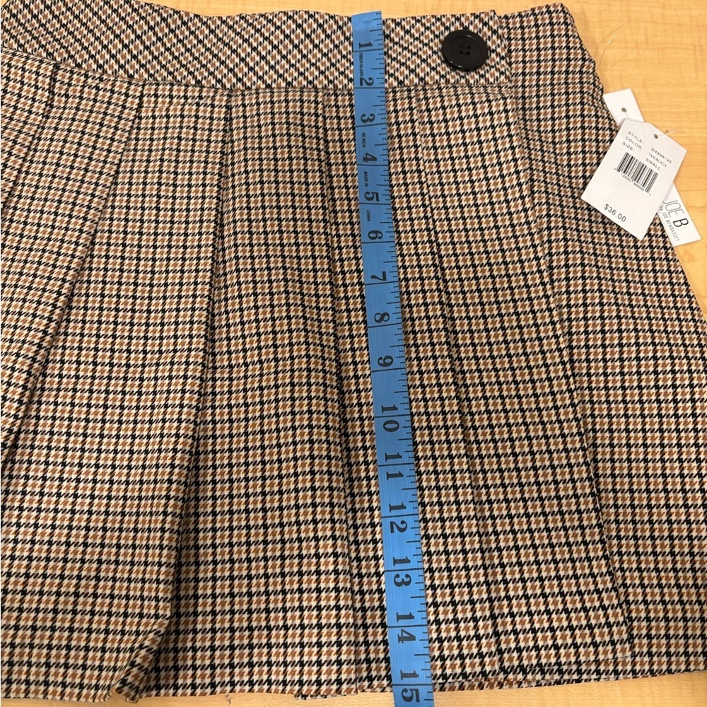 NWT Joe B by Joe Benbasset Tan Black Houndstooth Pleated Mini Skirt Size Small - Picture 8 of 9